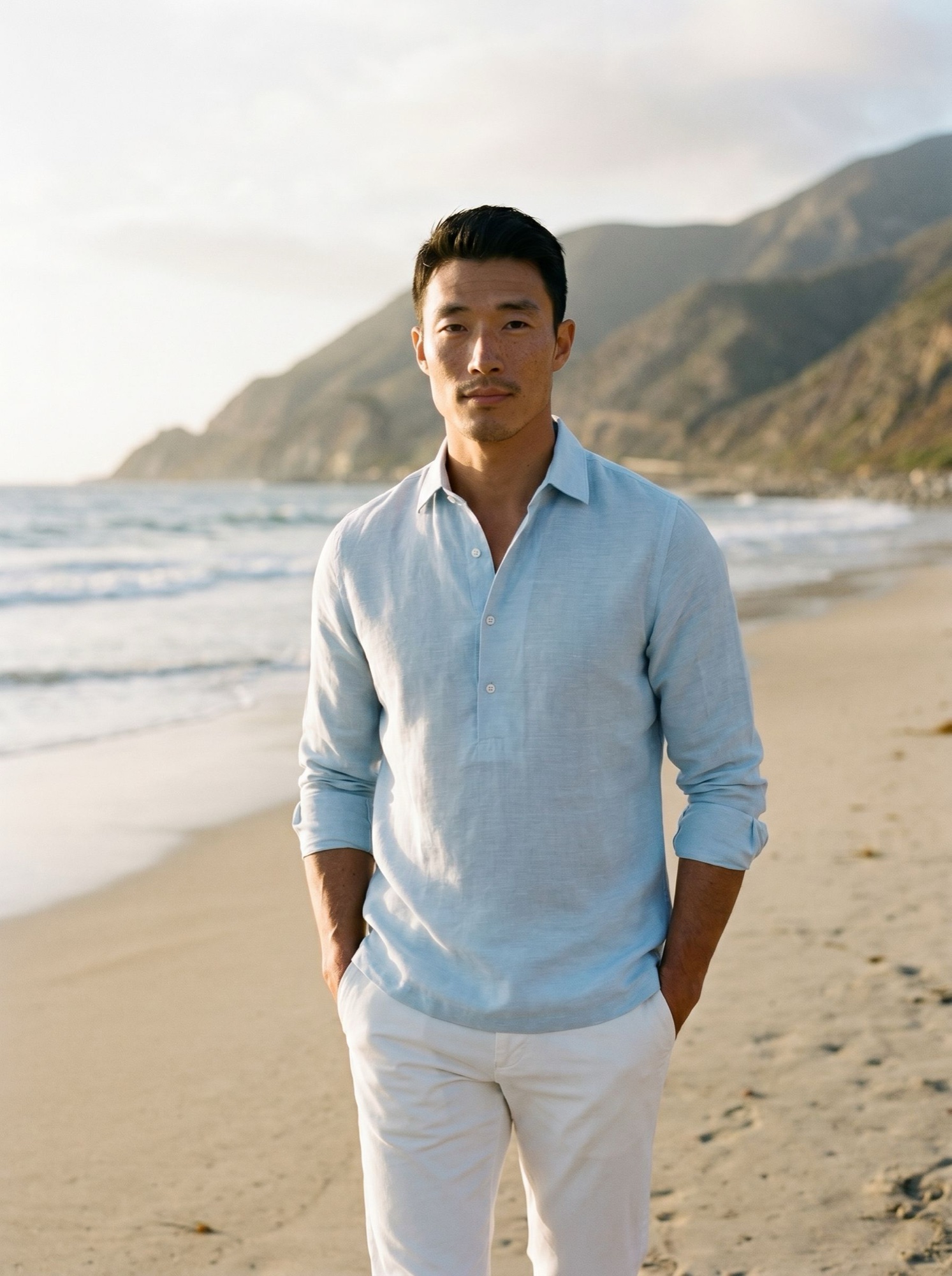Joe Merino linen shirt in foggy blue