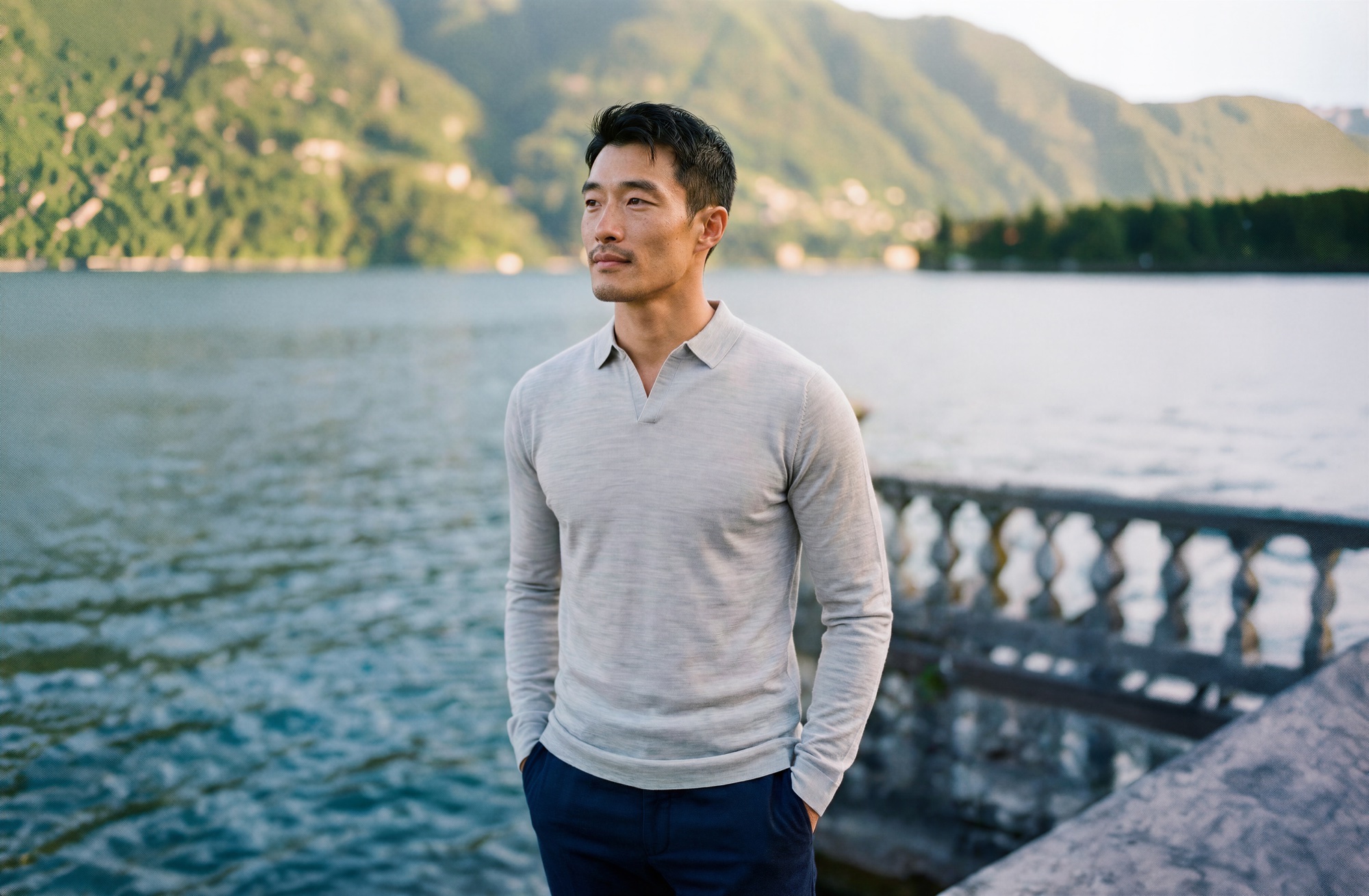 Joe Merino riva knit in an Italian street scene